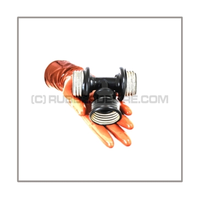 Gasmask-T-joint T-REVERSE-OCC with gasmask-connector-threads 1 x female and 2 x male without breathing reduction vent